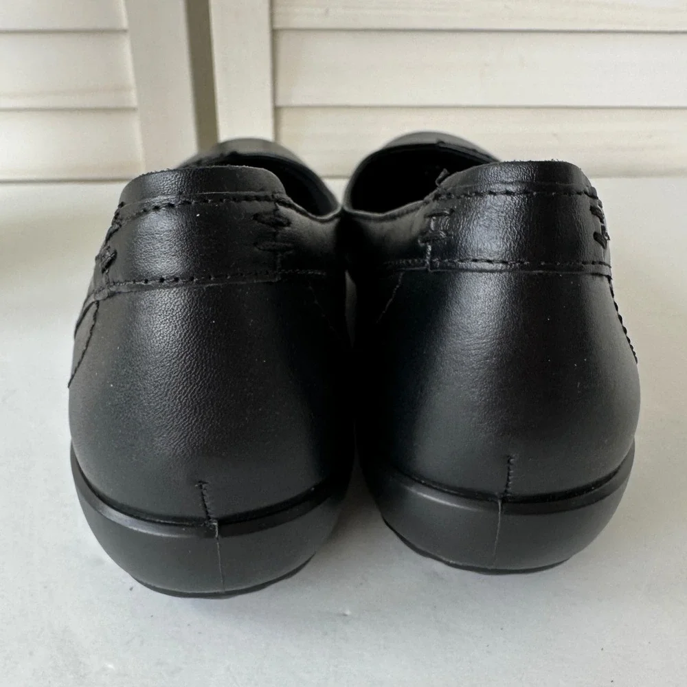 Hotter Robyn II Black Leather Ballerina Flats Size 10 Dual Fit Comfort Shoes